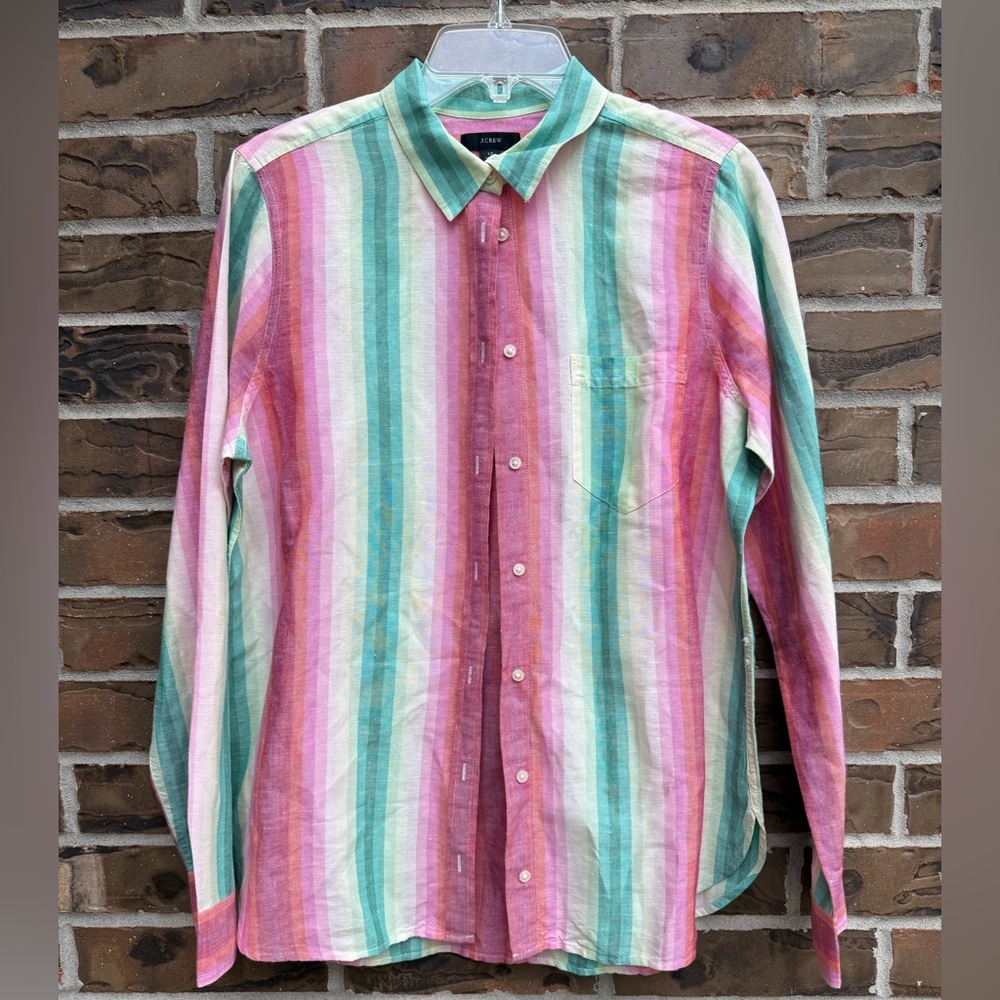 J. Crew Classic-fit Boy Linen Shirt in Rainbow Stripe 12‎